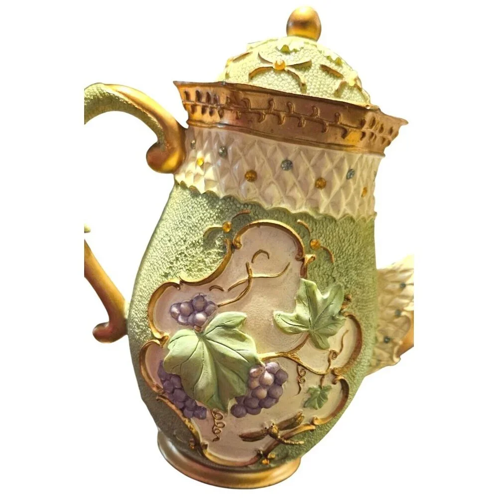 Tea Pot‎ Kitchen Creations Ceramic Grapes Basket & Green Teapot Candle Holder